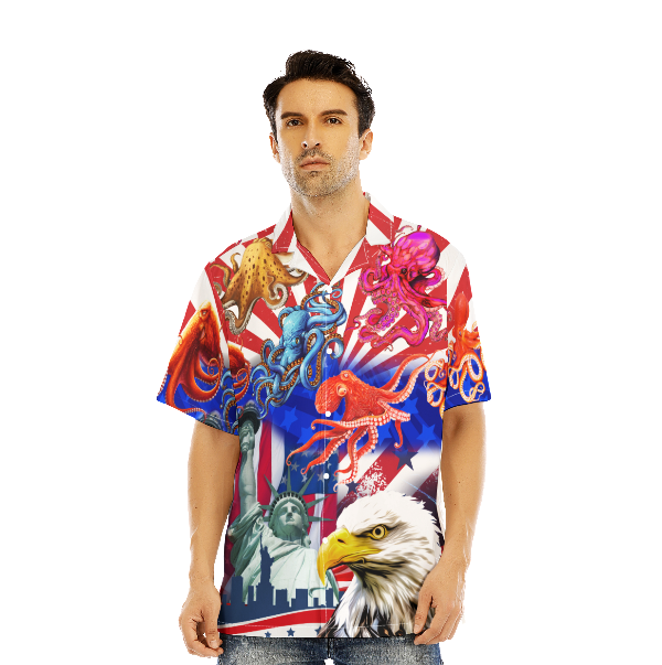 American Flag Independence Day 4th Of July Octopus Eagle Statue of Liberty Aloha Hawaiian Shirts For Men And For Women WT9628