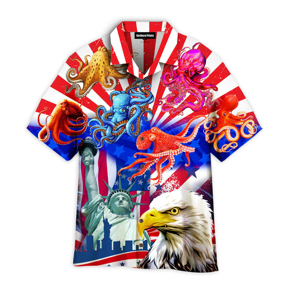 American Flag Independence Day 4th Of July Octopus Eagle Statue of Liberty Aloha Hawaiian Shirts For Men & For Women WT9628