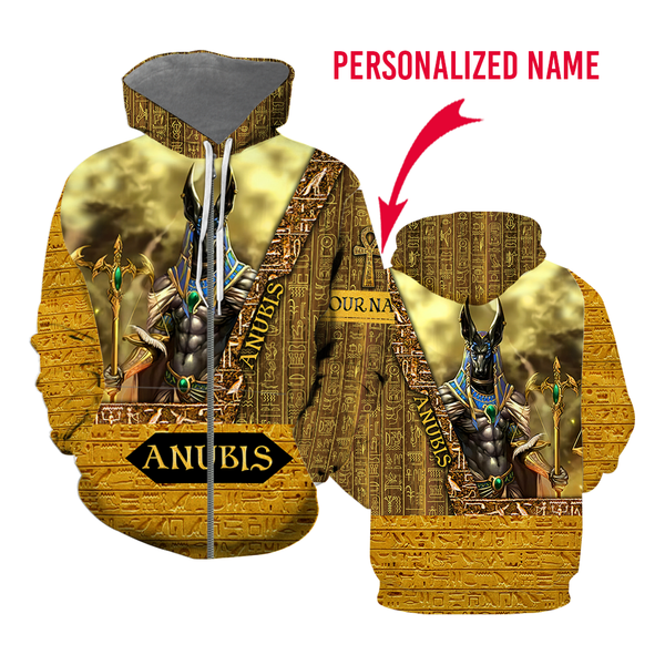 Anubis Ancient Egyptian Custom Name Zip Up Hoodie For Men & Women