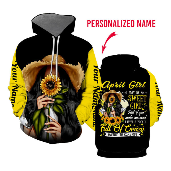 April Girl Sunflower Black And Yellow Custom Name Hoodie For Men & Women