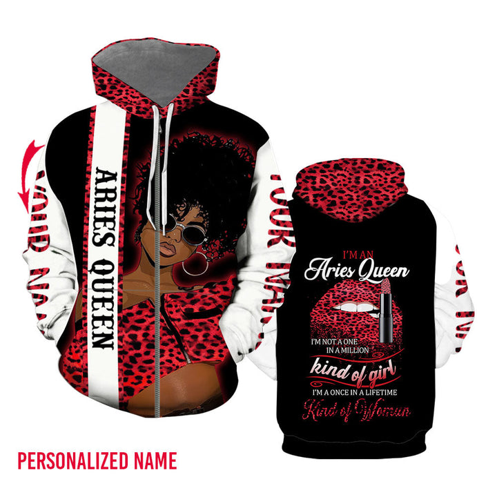 Aries Girl Custom Name Zip Up Hoodie For Men & Women