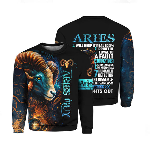 Aries Guy Zodiac Personality Birthday Crewneck Sweatshirt For Men & Women HP5677
