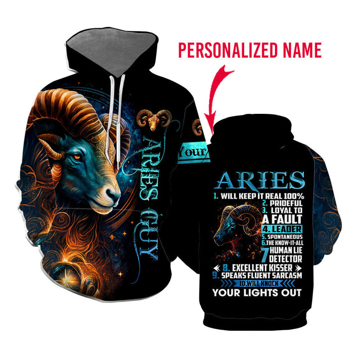 Aries Guy Zodiac Personality Birthday Custom Name Hoodie For Men & Women