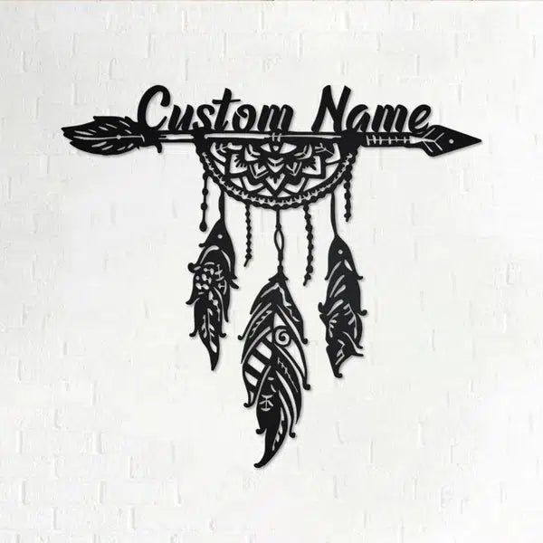 Arrow Feathers Native American Custom Cut Metal Sign | MN1680-Black-Gerbera Prints.