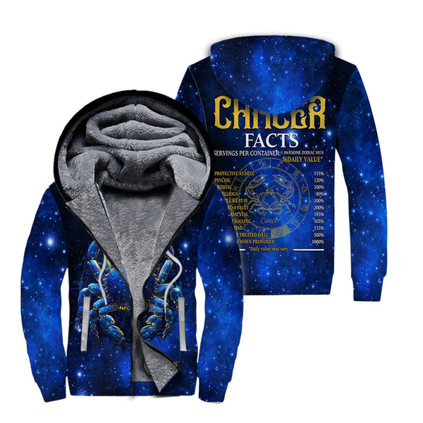 Cancer Nutrition Facts Blue Galaxy Fleece Zip Hoodie All Over Print For Men & Women FT5328