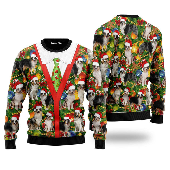 Australian Shepherd Xmas Pine Ugly Christmas Sweater | For Men & Women | Adult | US5294-S-Gerbera Prints.