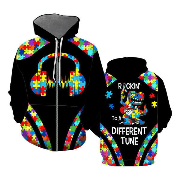 Dinosaur Rocking To A Different Tune Zip Up Hoodie For Men & Women HP5531