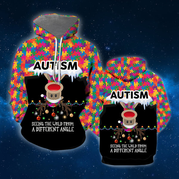 Autism Seeing The World From A Different Angle Reindeer Christmas 3D All Over Print | Unisex | Adult | HP1199-Hoodie-Gerbera Prints.