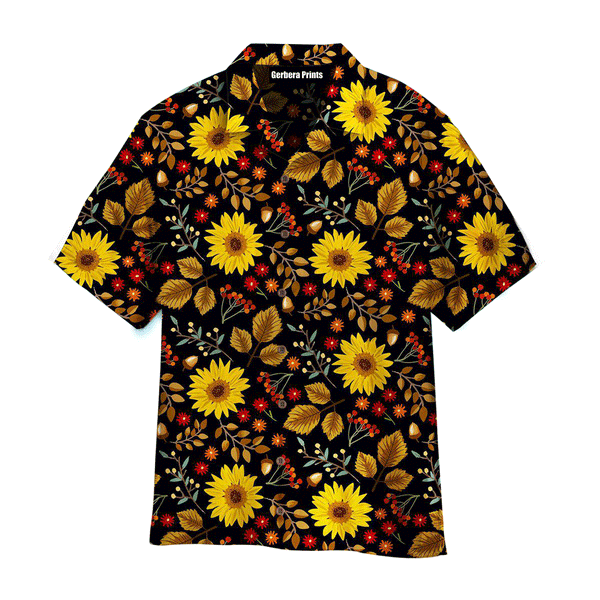 Autumn Sunflowers Thanksgiving Black Aloha Hawaiian Shirts For Men And For Women
