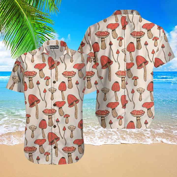 Autumn Mushrooms Short Sleeve Pattern Aloha Hawaiian Shirt