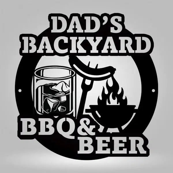 BBQ Dad With Drink Glass Custom Name Laser Cut Metal Signs MN1532