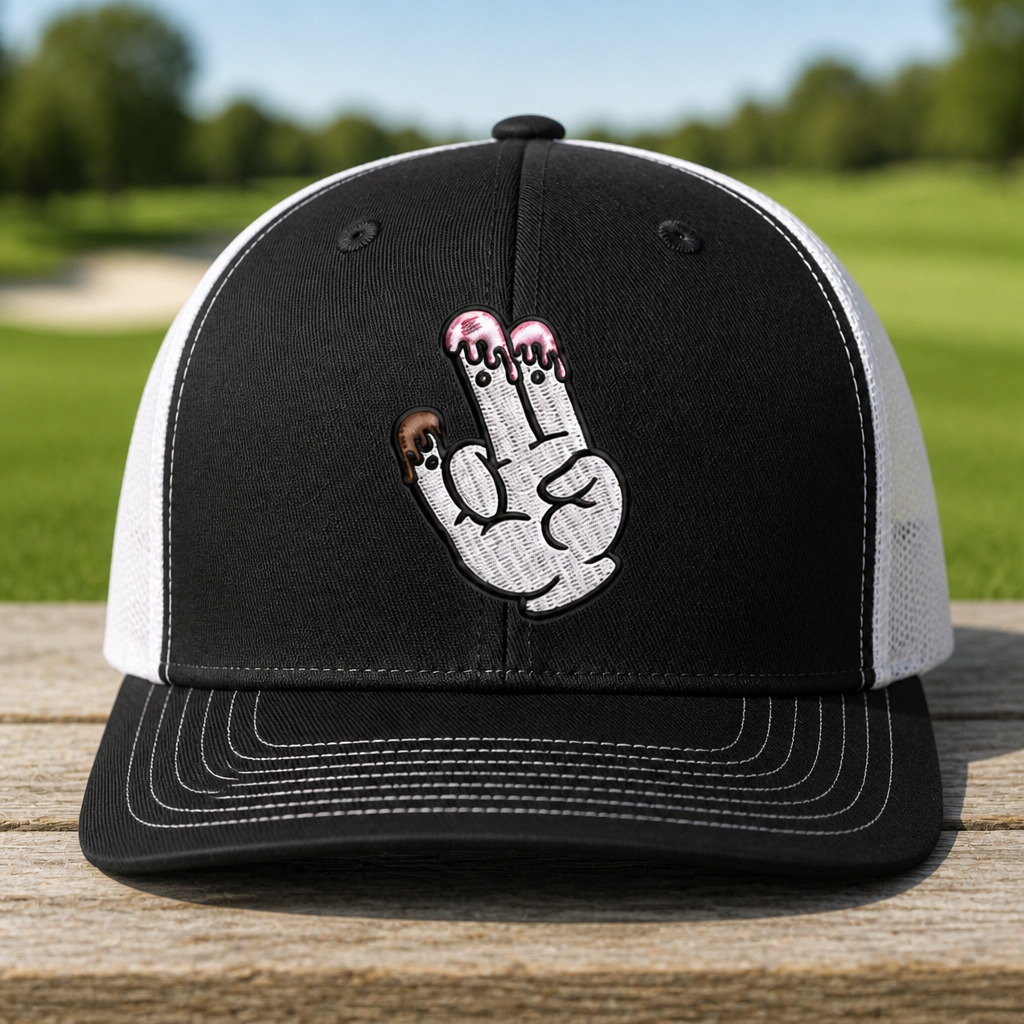 The Shocker Embroidered Trucker Hat - Front View, Black - White