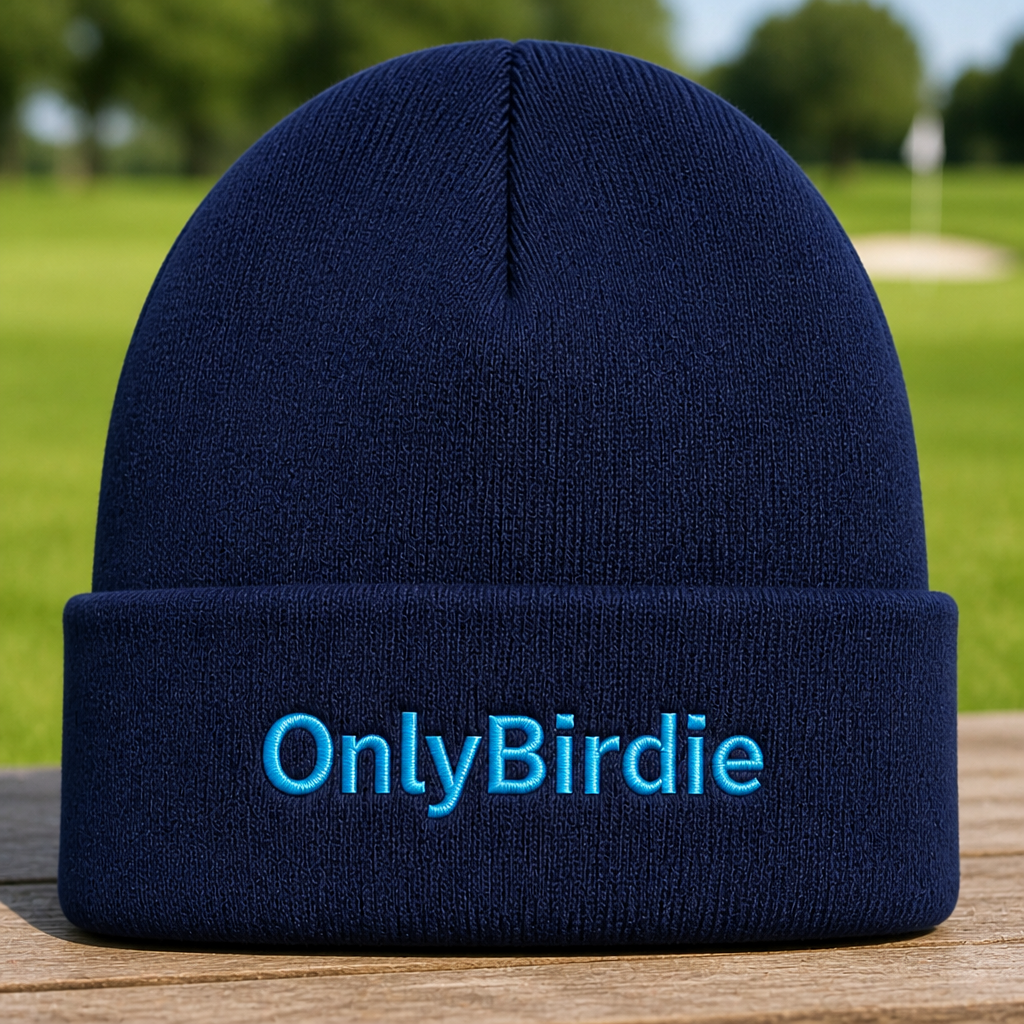 OnlyBirdie Embroidered Beanie - Front View, Navy