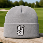 Two In Pink One In Stink Embroidered Beanie - Front View, Sport Grey