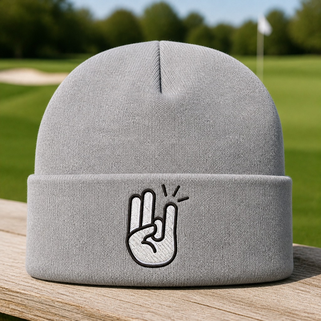 Two In Pink One In Stink Embroidered Beanie - Front View, Sport Grey