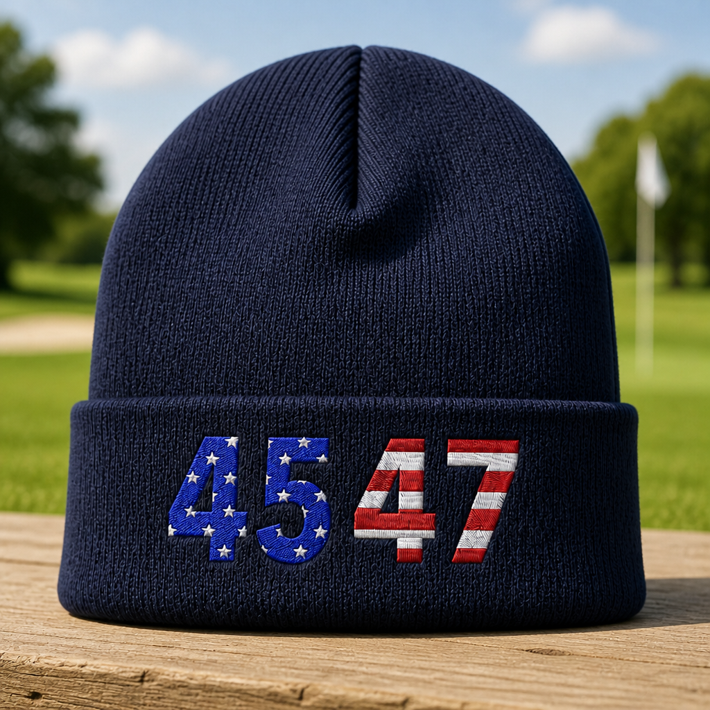 True American Embroidered Beanie - Front View, Navy