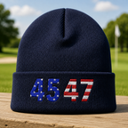 True American Embroidered Beanie - Front View, Navy