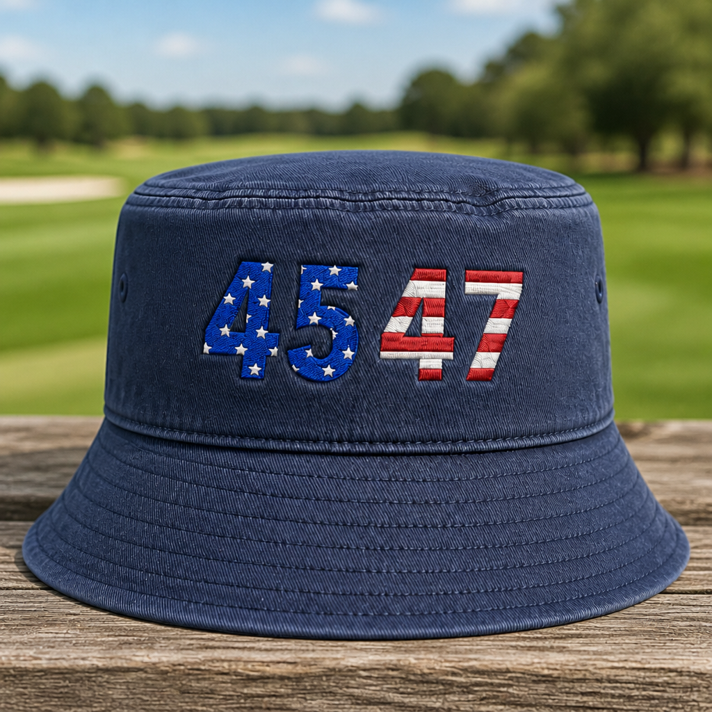 True American Embroidered Bucket Hat - Front View, Navy