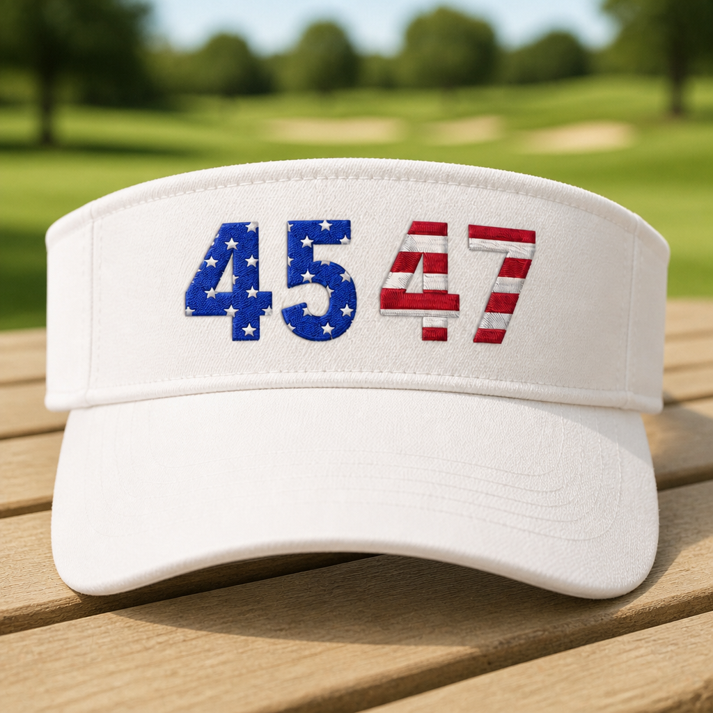 True American Embroidered Visor - Front View, White