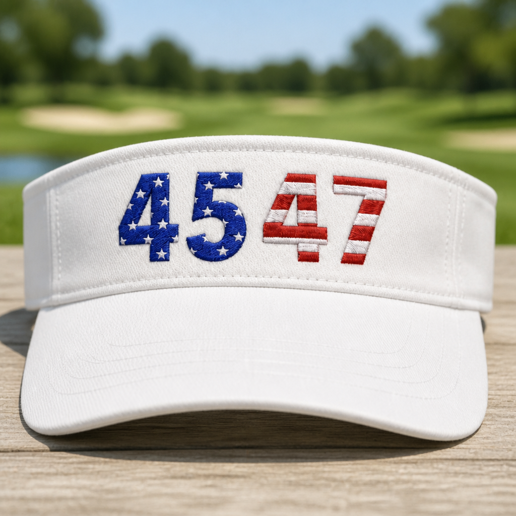 True American Embroidered Visor - Front View, White