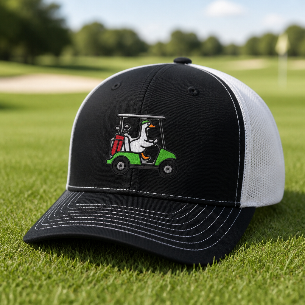 Duck Cart Embroidered Trucker Hat - Lifestyle, Black - White