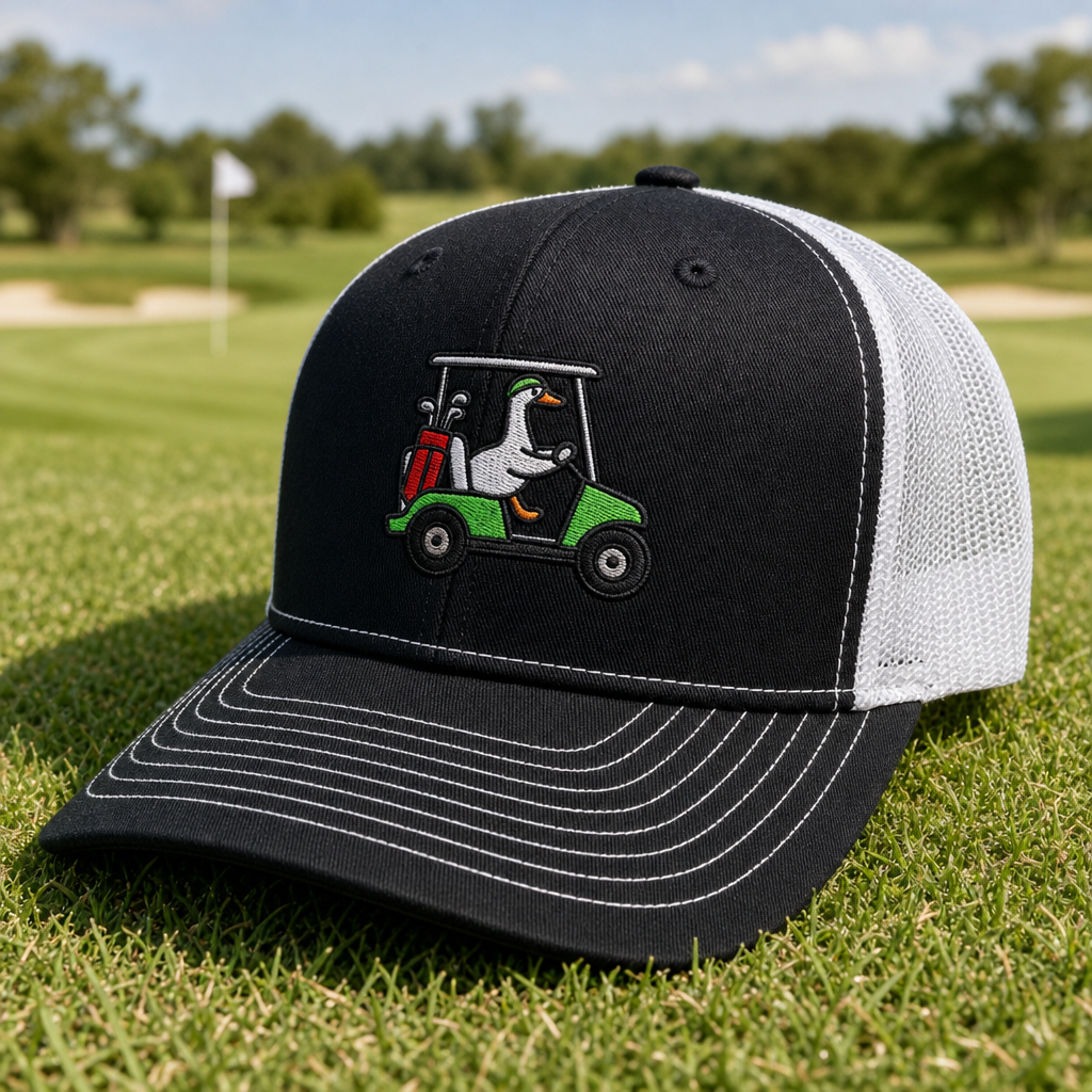 Duck Cart Embroidered Trucker Hat - Lifestyle, Black - White