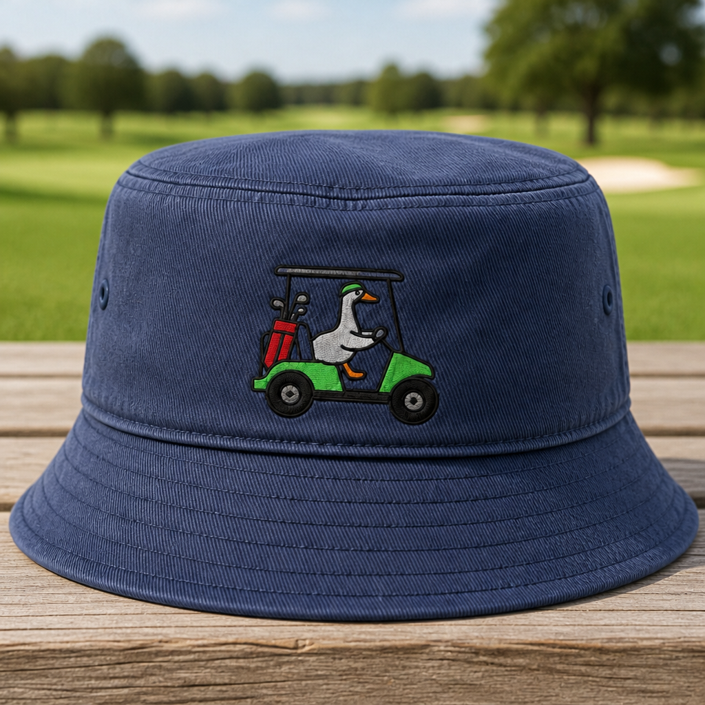 Duck Cart Embroidered Bucket Hat - Front View, Navy