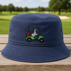 Duck Cart Embroidered Bucket Hat - Front View, Navy