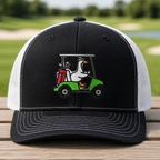 Duck Cart Embroidered Trucker Hat - Front View, Black - White