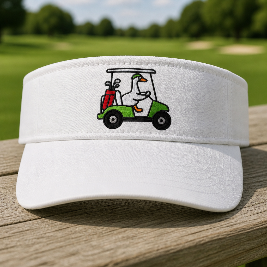 Duck Cart Embroidered Visor - Front View, White
