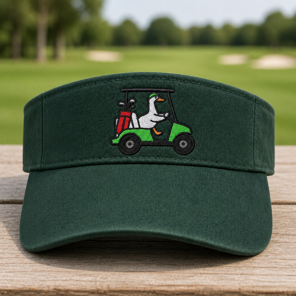 Duck Cart Embroidered Visor - Front View, White
