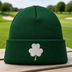 Lucky Vibes Only Embroidered Beanie - Front View, Green
