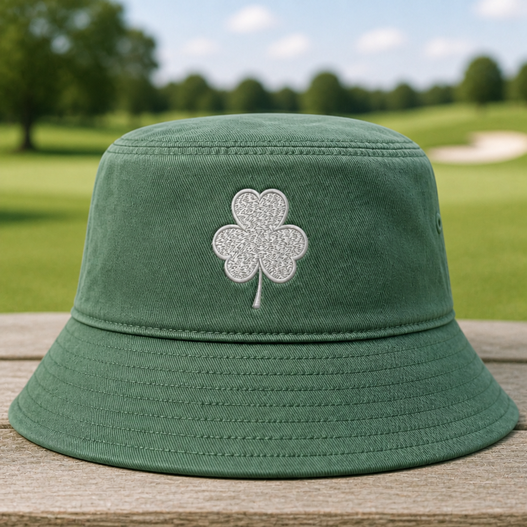 Lucky Vibes Only Embroidered Bucket Hat - Front View, Green
