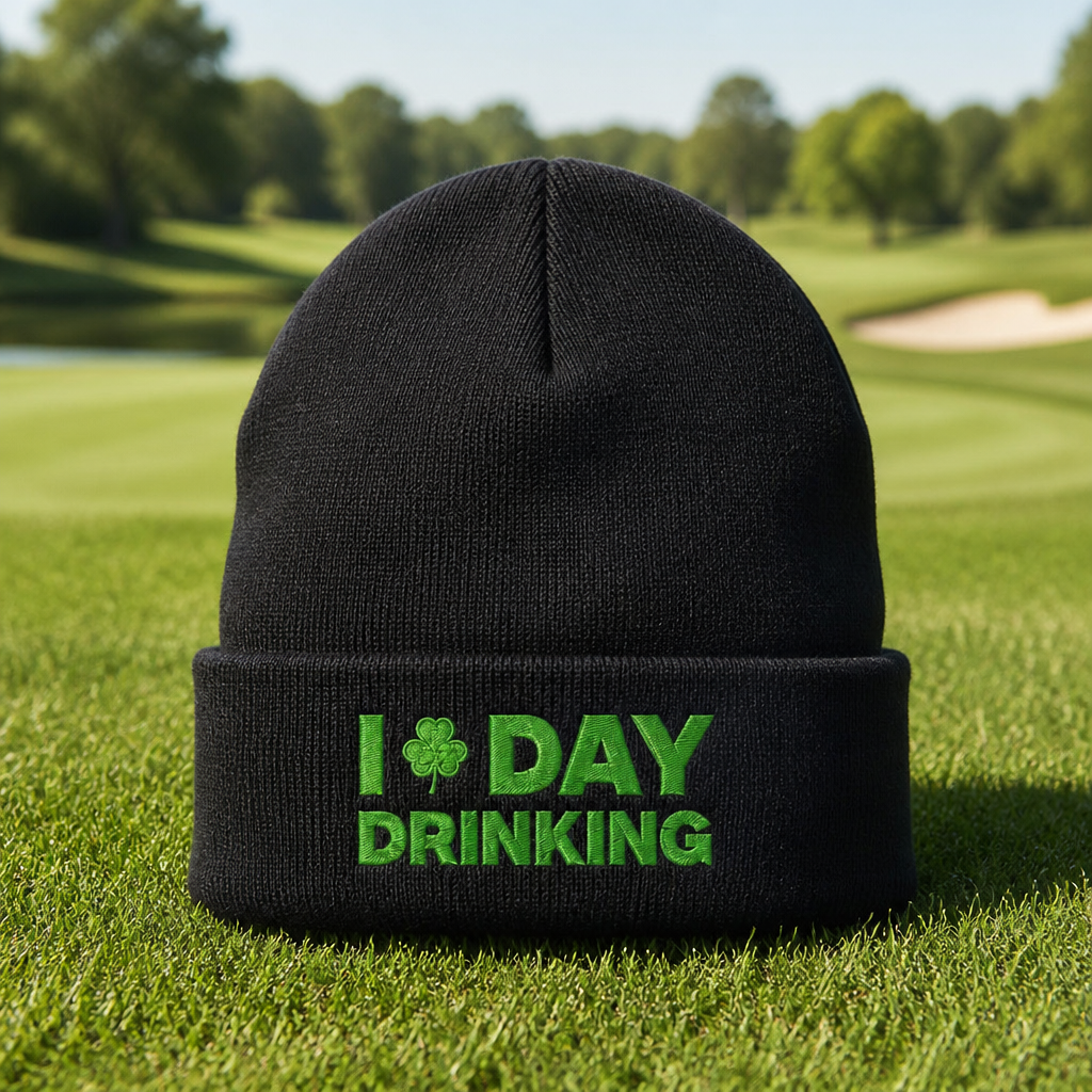 I Love Day Drinking Embroidered Beanie - Lifestyle, Black