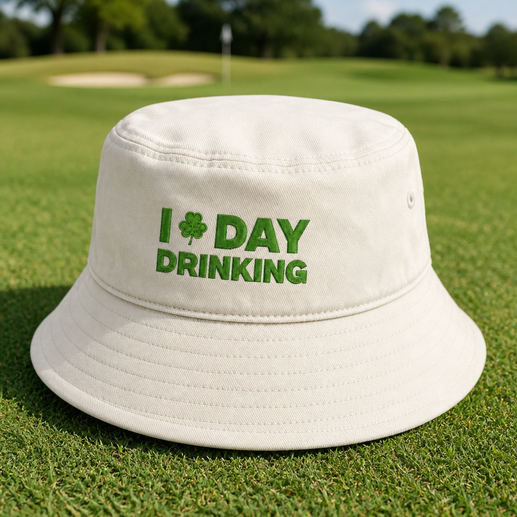 I Love Day Drinking Embroidered Bucket Hat - Lifestyle, White