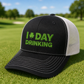 I Love Day Drinking Embroidered Trucker Hat - Lifestyle, Black - White