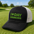 I Love Day Drinking Embroidered Trucker Hat - Lifestyle, Black - White