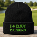 I Love Day Drinking Embroidered Beanie - Front View, Black