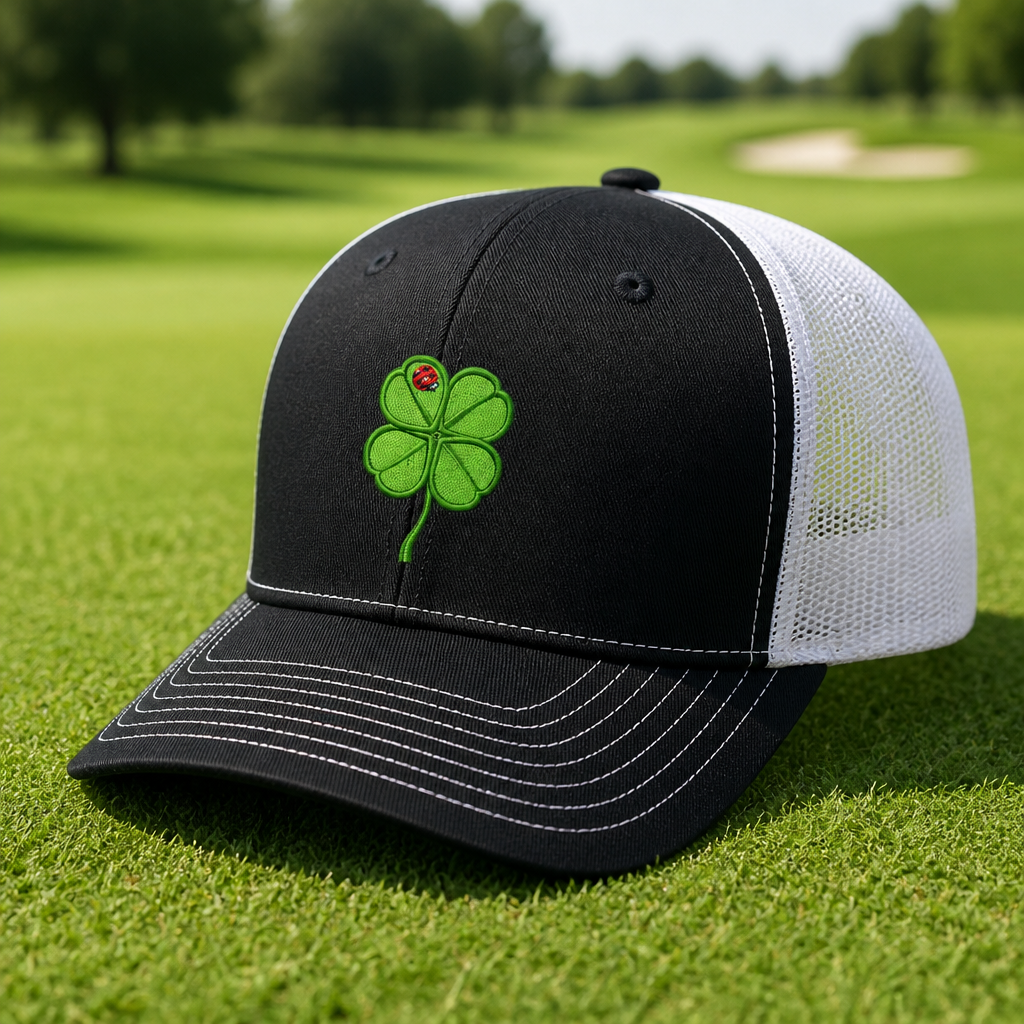Lucky Clover Embroidered Trucker Hat - Lifestyle, Black - White