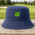 Lucky Clover Embroidered Bucket Hat - Front View, Navy