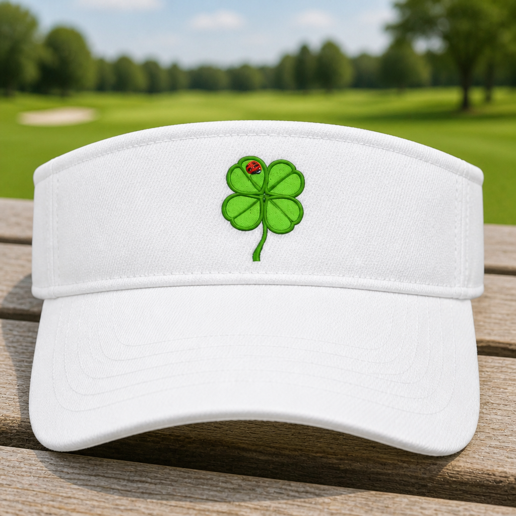 Lucky Clover Embroidered Visor - Front View, White