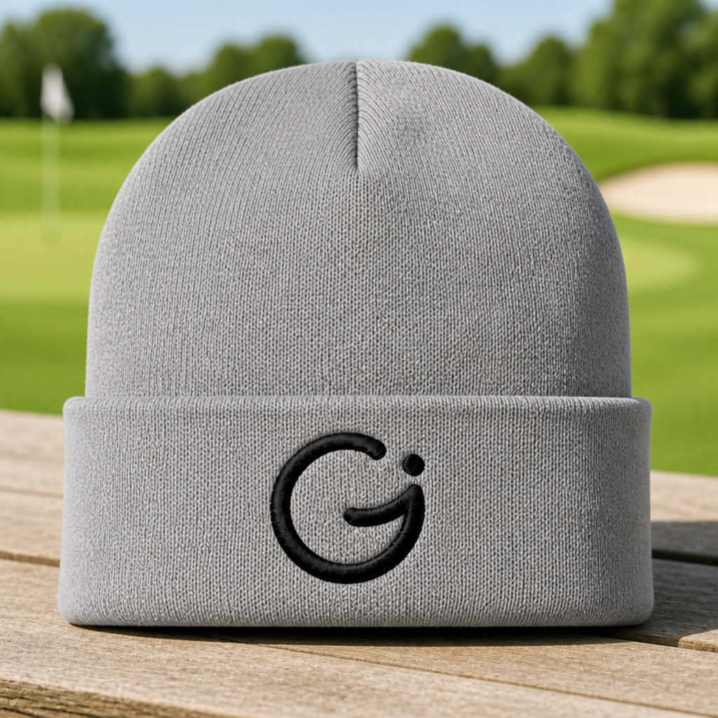 GerberaPrints Embroidered Beanie - Front View, Sport Grey