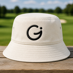 GerberaPrints Embroidered Bucket Hat - Front View, White