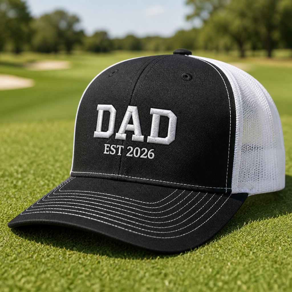 Golf Dad 2026 Embroidered Trucker Hat - Lifestyle, Black - White
