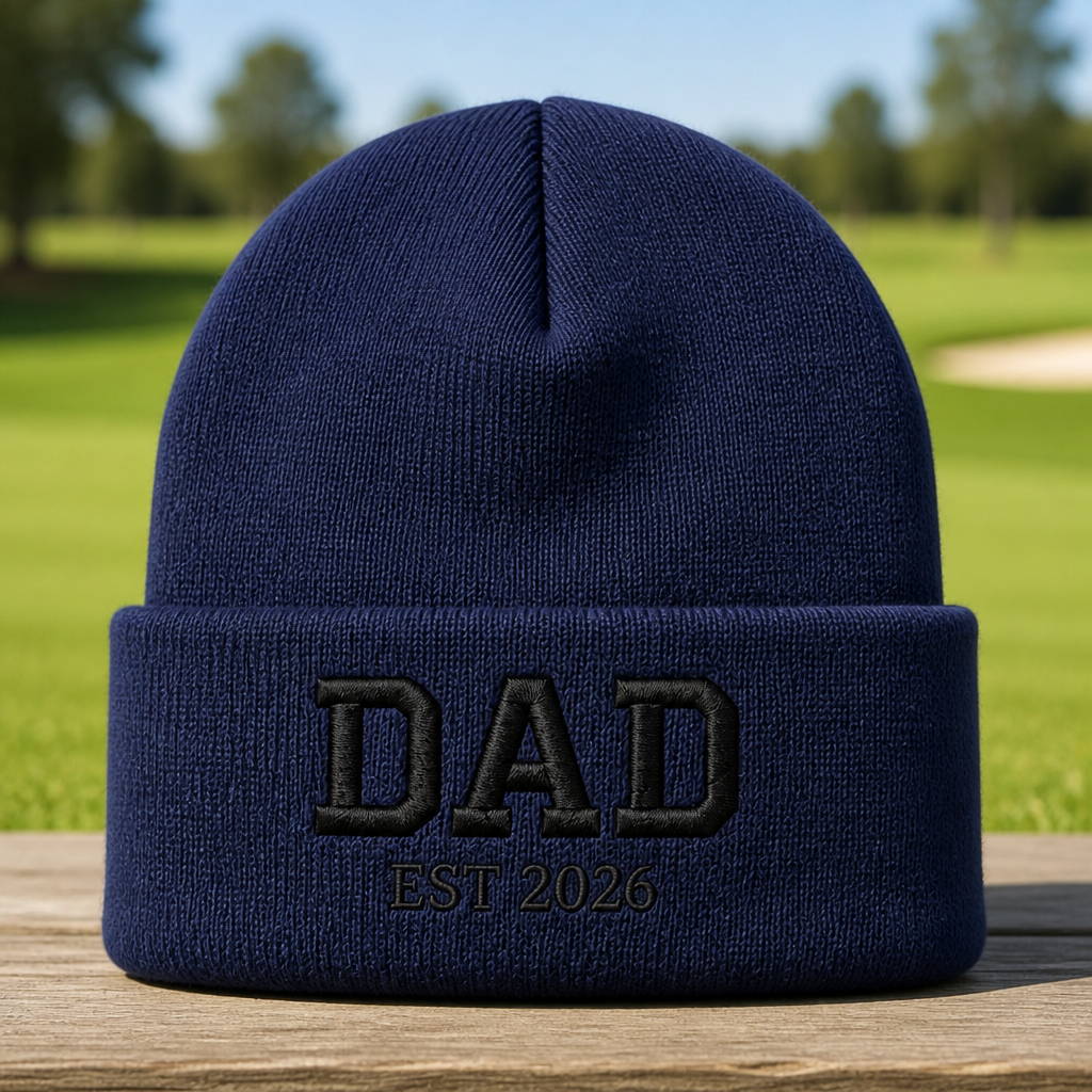 Golf Dad 2026 Embroidered Beanie - Front View, Navy