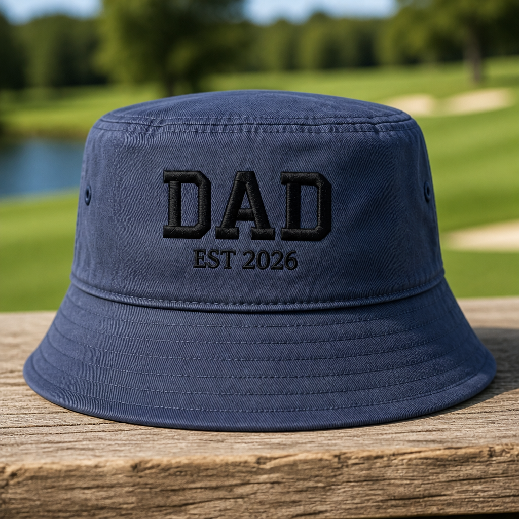 Golf Dad 2026 Embroidered Bucket Hat - Front View, Navy