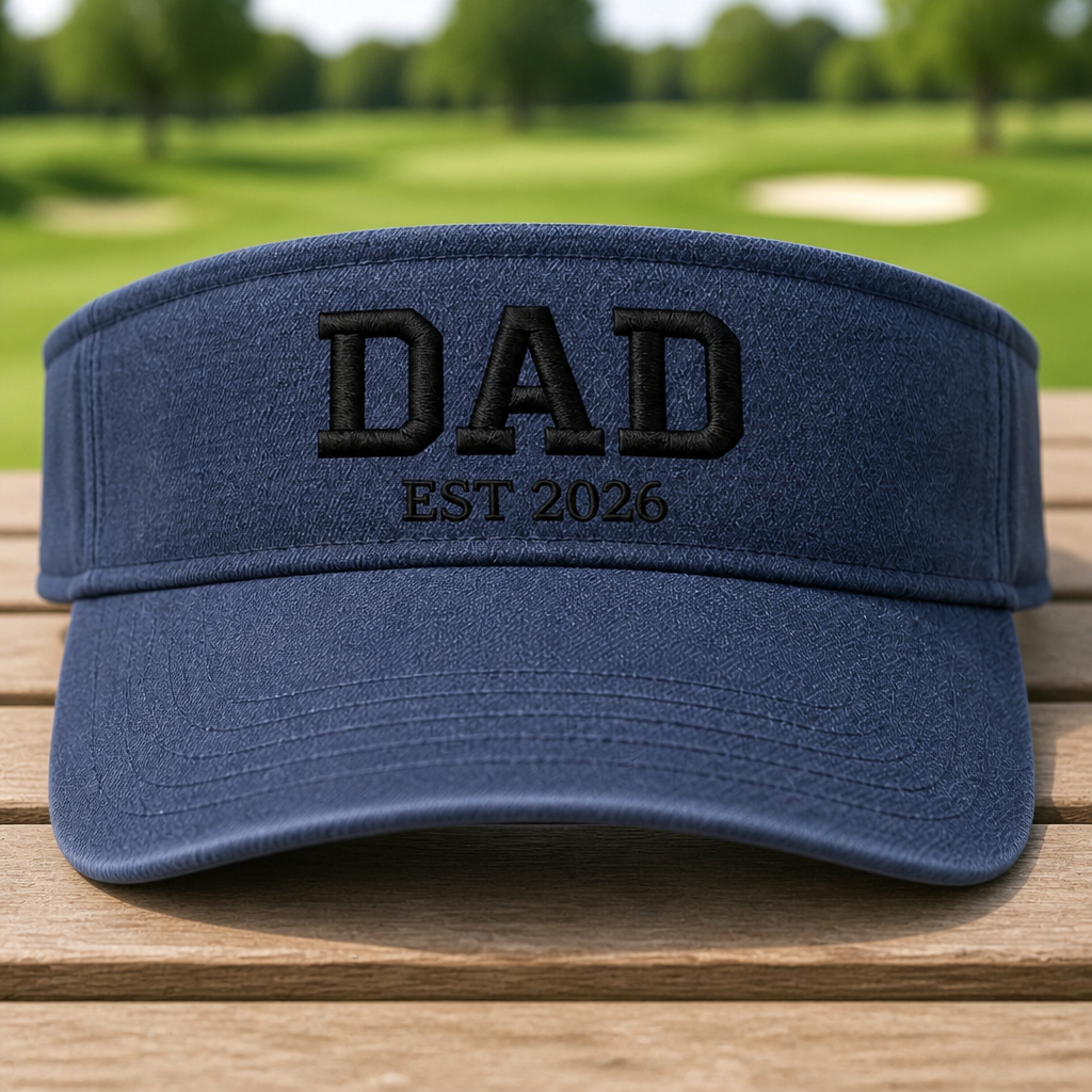 Golf Dad 2026 Embroidered Visor - Front View, Navy