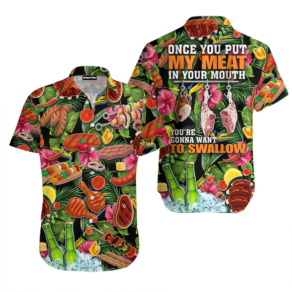 Barbecue BBQ National Day Meat Beer Put Meat In Mouth To Swallow Aloha Hawaiian Shirts For Men & For Women WT2273