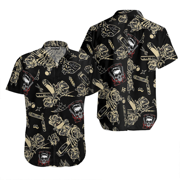 Barber Shop Skull Pattern Aloha Hawaiian Shirt