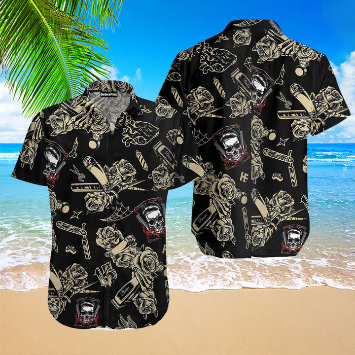 Barber Shop Skull Pattern Aloha Hawaiian Shirt